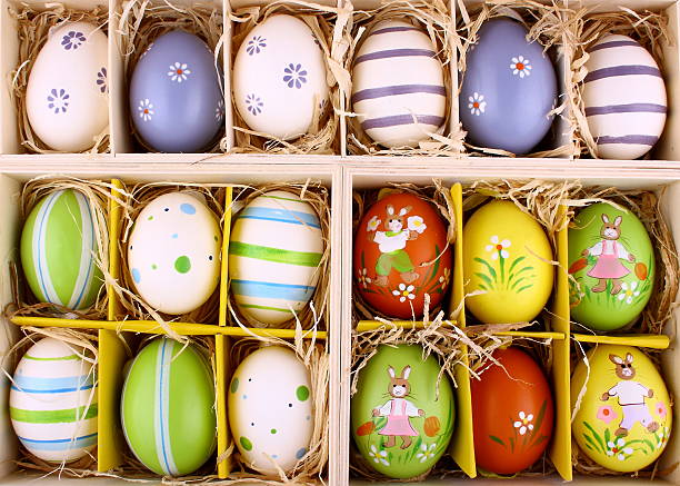 istock Easter eggs collection in wooden box closeup 177817544