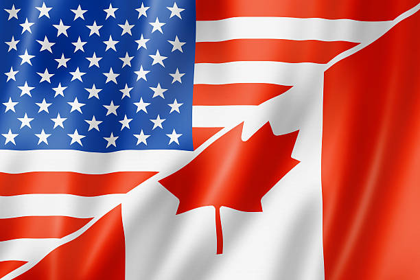 flagge der usa und kanada - canada american flag canadian culture usa stock-fotos und bilder