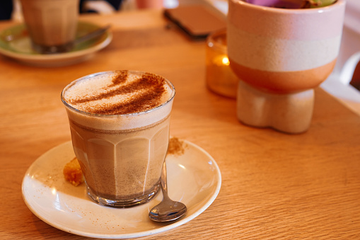 Closeup of pumpkin chai latte