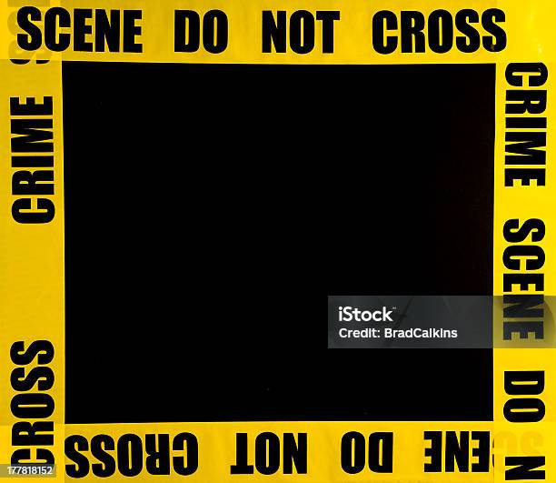 Crime Scene Frame Stock Photo - Download Image Now - Backgrounds, Barricade Tape, Black Background