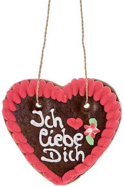 Gingerbread-Heart with I love you in German isolated on white
