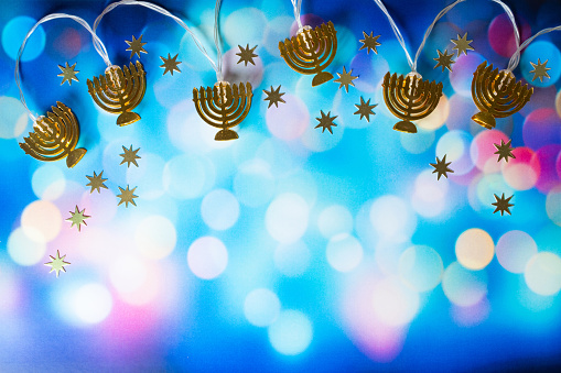 Image of jewish holiday Hanukkah background with menorah (traditional candelabra).