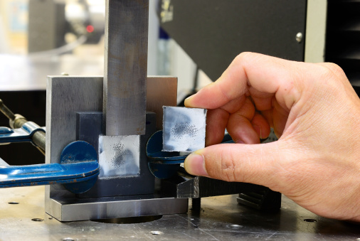 Close up shear stress specimen after test on testing machine