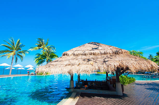 Tropical pool and bar beside the sea in koh Samui Thailand