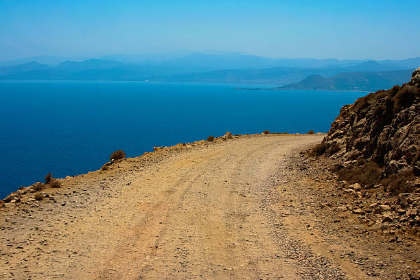 Dangerous turn on road to Gramvousa at Crete stock photo