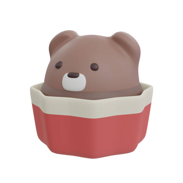 3d rendering a cupcake decorated with a cute bear on top is a delicious and adorable have clipping path