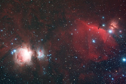 Messier 42 Great Orion Nebula and IC 434 Horsehead Nebula in Orion.