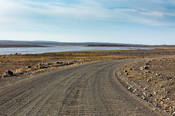 istock Iceland Dirt Road through Stone Field and a River. 177821048