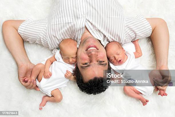 Daddy With Twins Stock Photo - Download Image Now - Twin, Father, Newborn