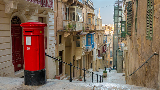 One of the many steep streets in Valletta, Malta