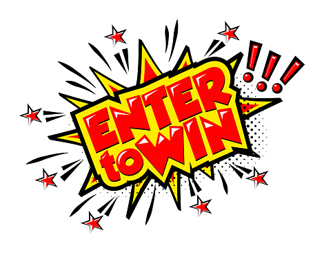 Enter to win bubble blast in comic book style. Vector on transparent background