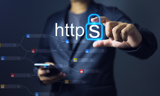 Website developer holding https domain type for security to increase secure level and encrypted communication protocol using Asymmetric Algorithm to protection important data and information