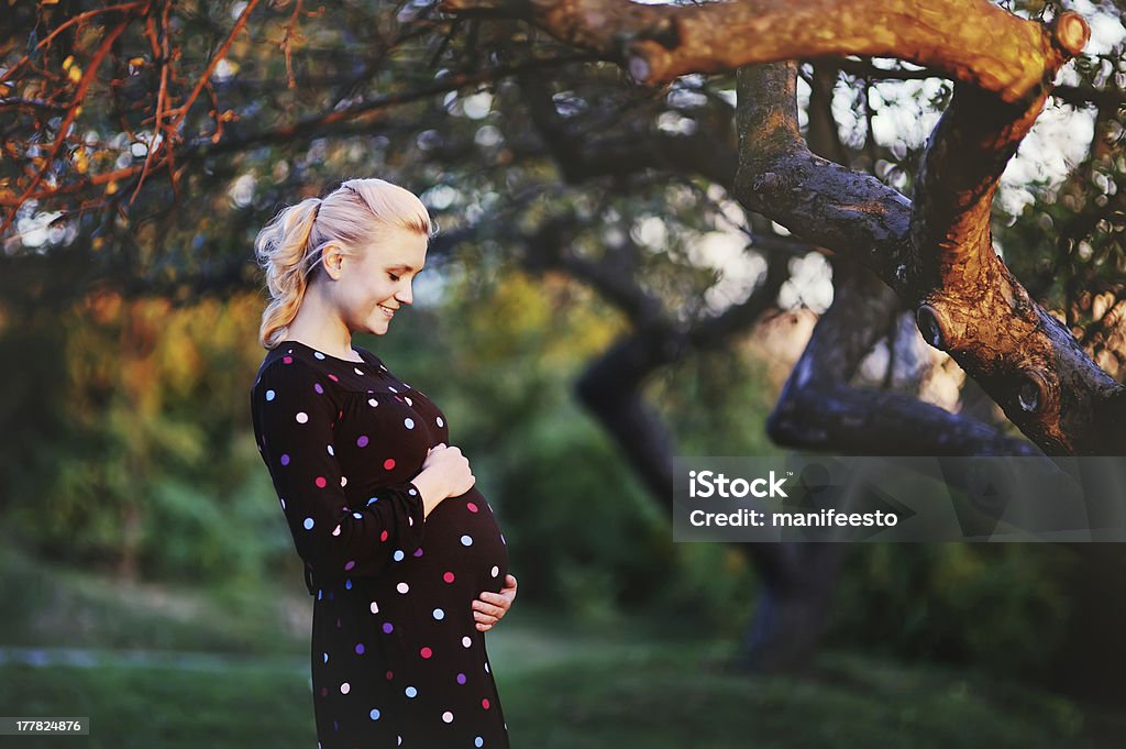 happy pregnant young woman happy pregnant young woman outside Abdomen Stock Photo