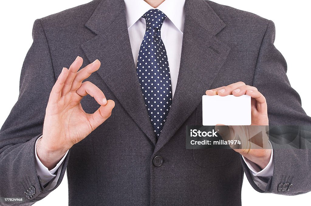 Biznes człowiek pokazując puste karty. - Zbiór zdjęć royalty-free (Biznes)