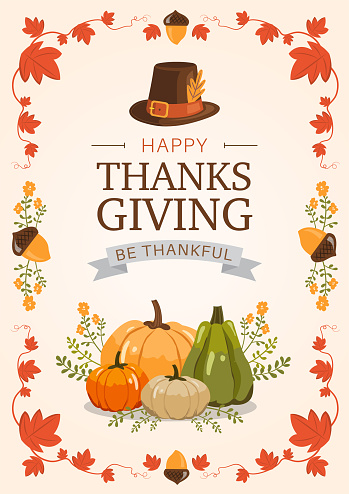 An Illustration of happy thanks giving design elements. Flat style