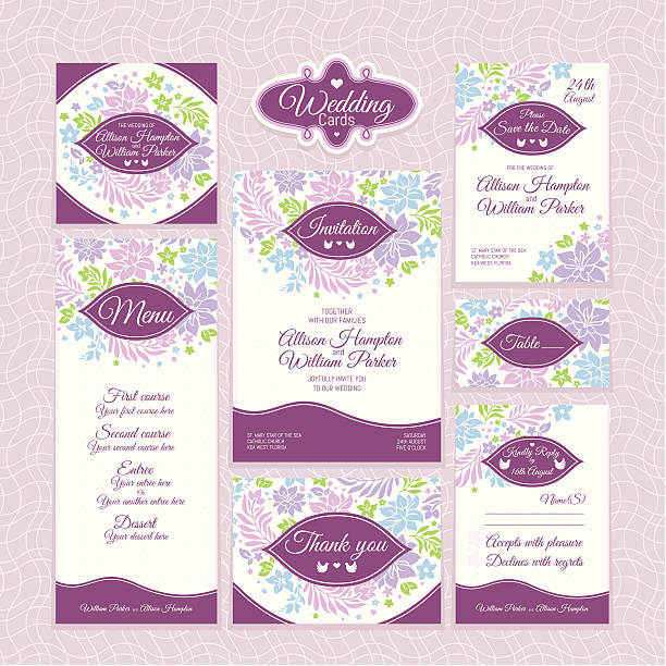 set of floral wedding cards vector art illustration