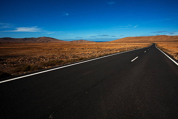- a street of Fuerteventura in the middle of an arid and desert.
