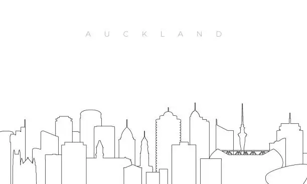 Vector illustration of Outline Auckland skyline. Trendy template with Auckland buildings and landmarks in line style. Stock vector design.