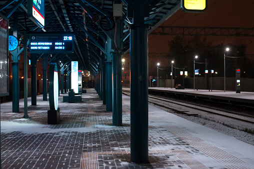 Railway station platform in winter