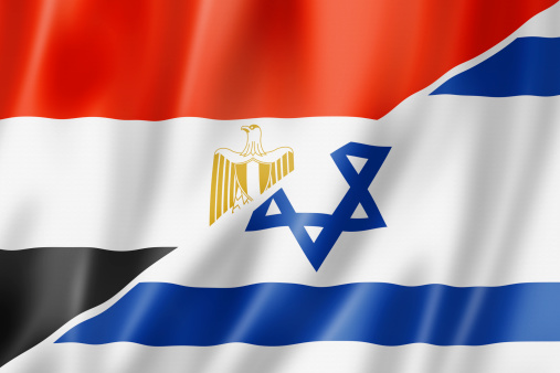 Mixed Egypt and Israel flag, three dimensional render, illustration