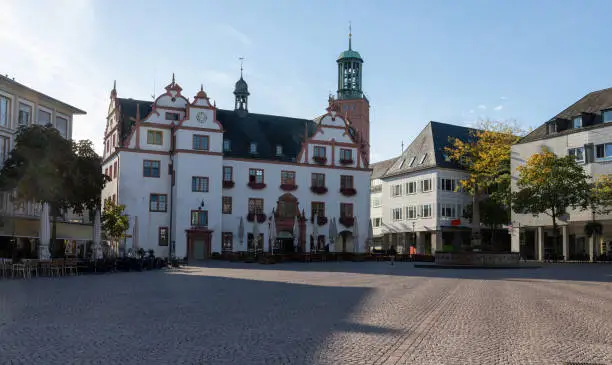 old, historic town hall of the city of Darmstadt with market square