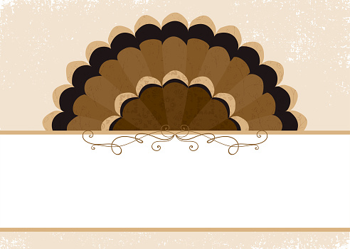 A thanksgiving turkey tail and copy space, in a cut paper style with textures