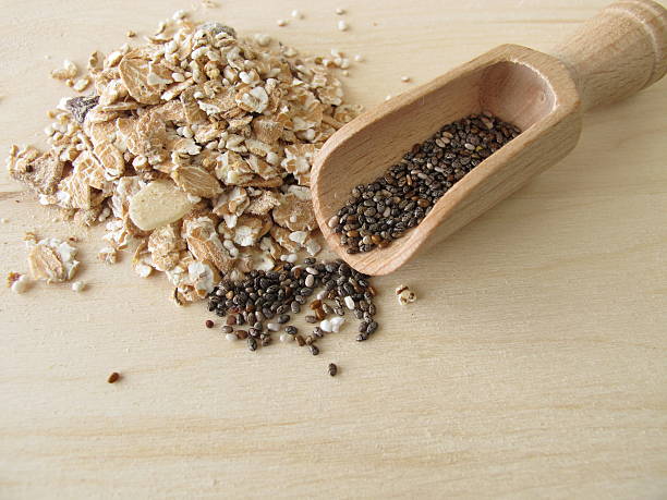 muesli con semillas de chia - ballaststoffe fotografías e imágenes de stock