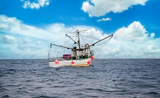 traditional Shrimp Boat at North Sea in Wattenmeer National Park,Germany