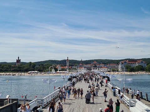Sopot, Poland – July 29, 2023: Pier of Sopot, on the Polish coast of the Baltic Sea.
