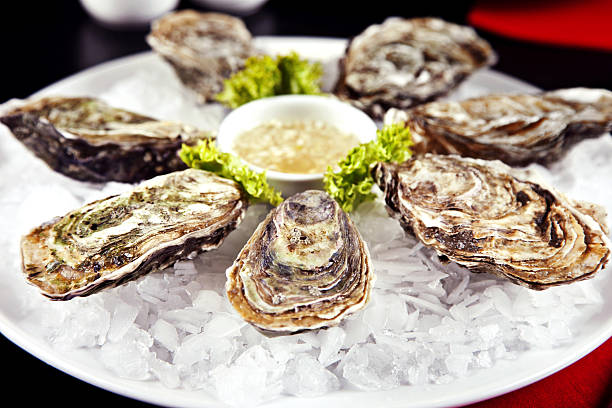 istock Close up of raw oyster on plate 177832143