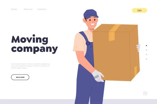 Vector illustration of Moving company landing page design website template offering professional relocation service