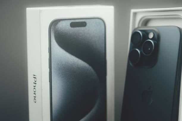 Bangkok, Thailand - November 6, 2023: The latest iPhone 15 Pro Blue titanium. A tech smartphone modern design in box