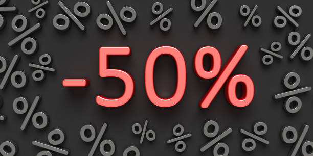 istock Red text -50% on the black background with percent signs. Advertisement banner for Black Friday and other season sales. 1778324924
