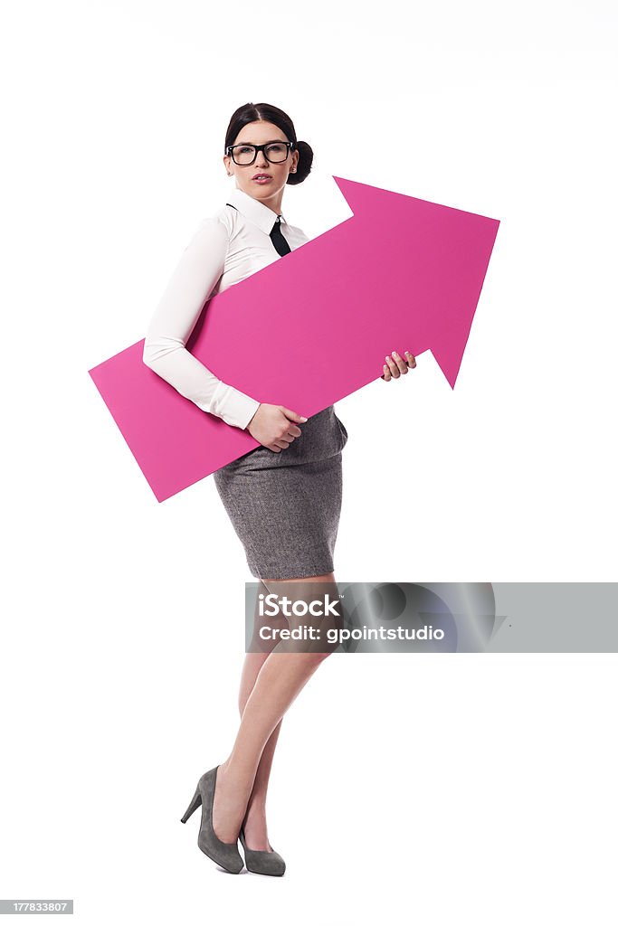 Bela Empresária segurando a seta de-rosa - Foto de stock de Acessório ocular royalty-free