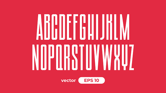 Tall font isolated. Extra condensed alphabet. High narrow letters. Long and slim font. Uppercase. Regular. Vector illustration eps10.