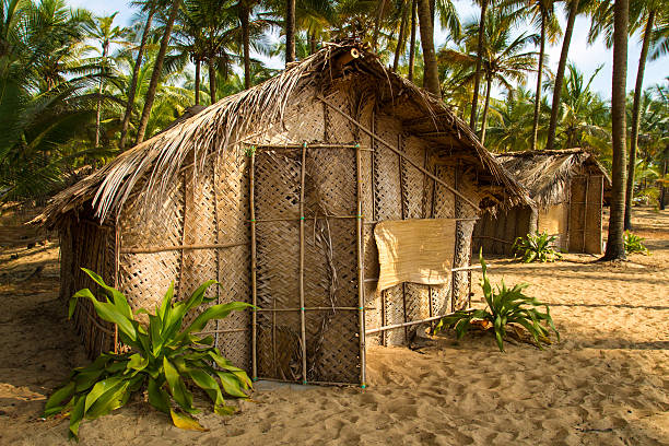 istock Straw hut on Paradise beach in Goa, India 177834550