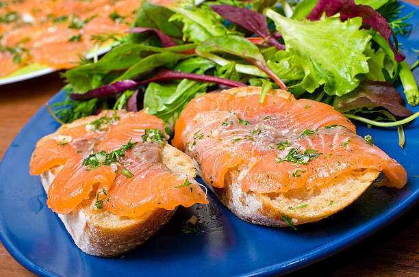 Fresh sandwich with gravlax salmon