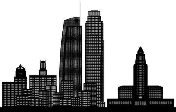 Vector illustration of Los Angeles Skyline Silhouette (All Buildings Are Moveable and Complete)