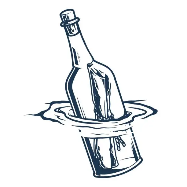 Vector illustration of Bottle with letter monochrome logotype