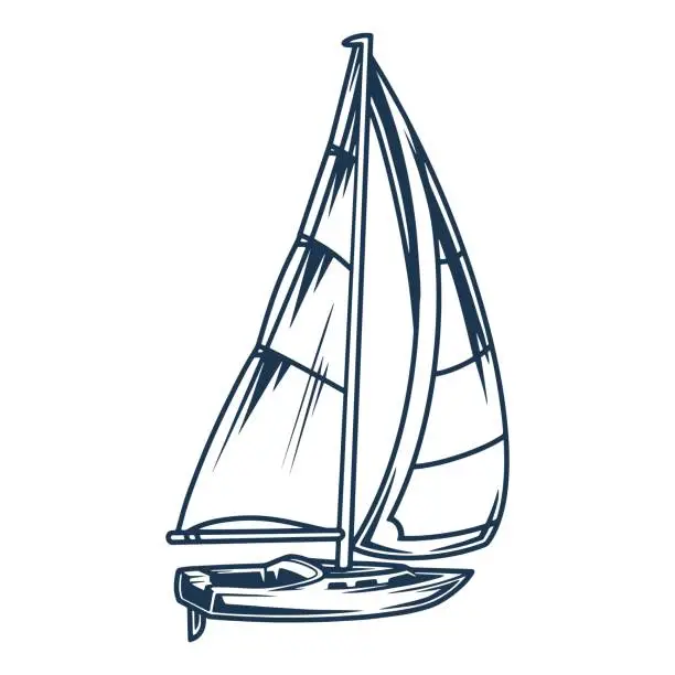 Vector illustration of Sailing yacht detailed monochrome element