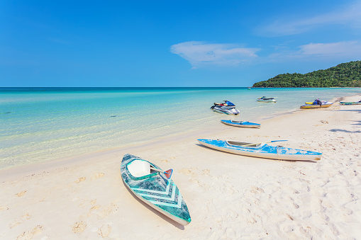 Kayaks at the tropical beach at Phu Quoc island  in Vietnam