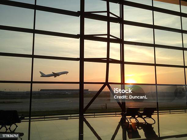 Sunset At Airport By Iphone 4s Stock Photo - Download Image Now - Air Vehicle, Airplane, Airport