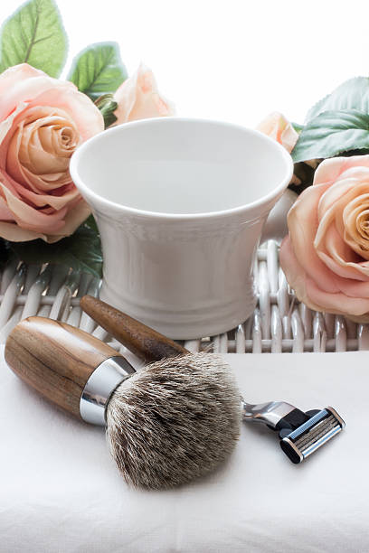 Shaving Tools with Roses Shaving Tools with Roses nassrasur stock pictures, royalty-free photos & images