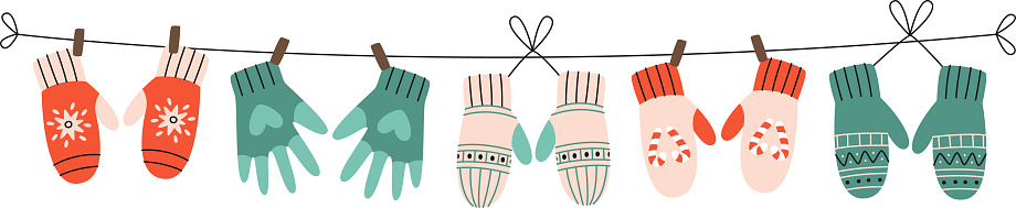 Colorful Mittens Hanging Vector Illustration