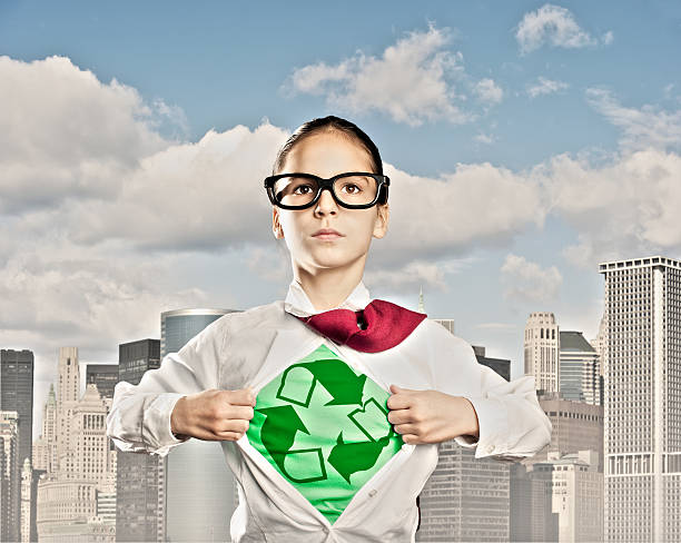 superhero mädchen - recycling green environment superhero stock-fotos und bilder