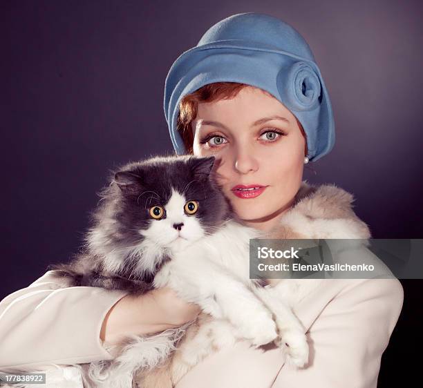 Woman Wearing Grey Felt Hat In Retro Stlyle Stock Photo - Download Image Now - Felt - Textile, Hat, Women