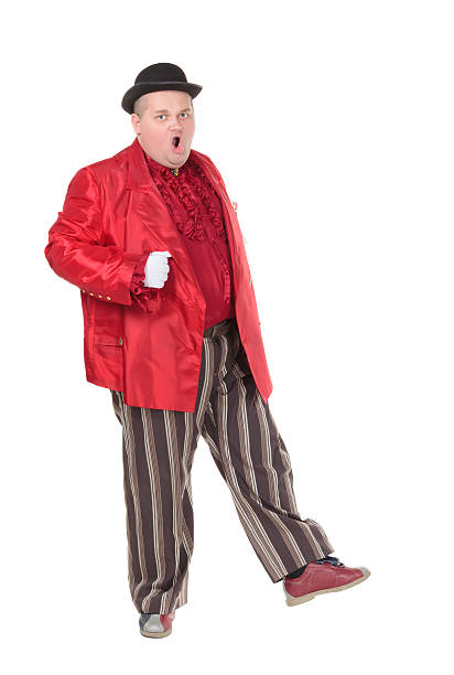 istock Obese man in a red costume and bowler hat 177839068