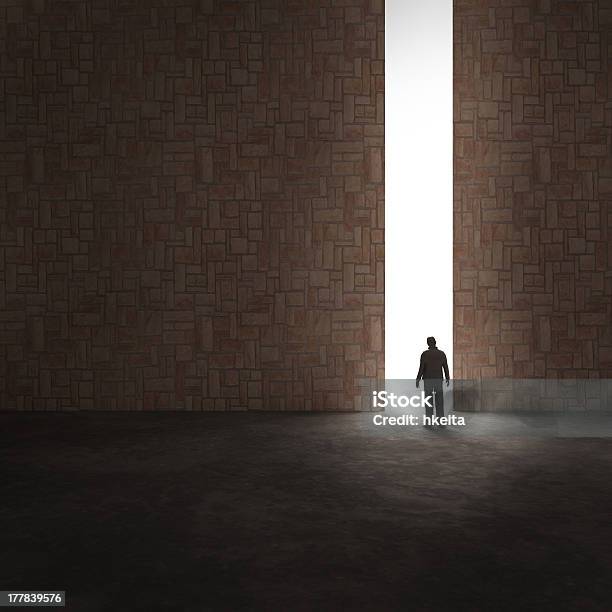 Lonely Explorer Stock Photo - Download Image Now - Tunnel, Light - Natural Phenomenon, Exit Sign