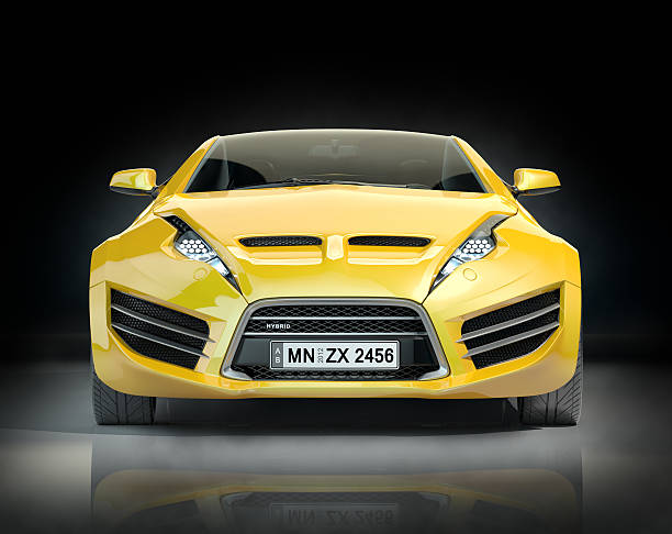 istock Yellow sports car on a black background 177839904