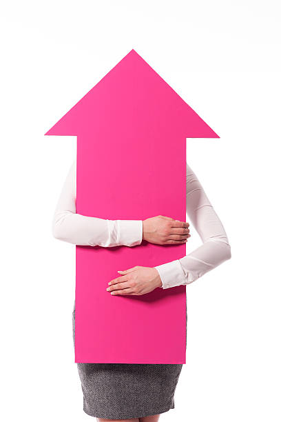 istock Pink sign arrow points to the top 177842199